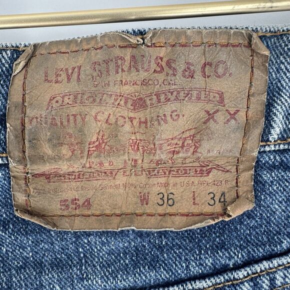 Levis 554 Jeans Mens 36 x 34 Blue Relaxed Straight Vintage 90's USA Cotton Denim - Picture 12 of 15